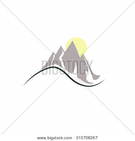The Icon Of The Mountain And The Sun Is A Close-up Landscape. Logo Logo For A Company - Branding The