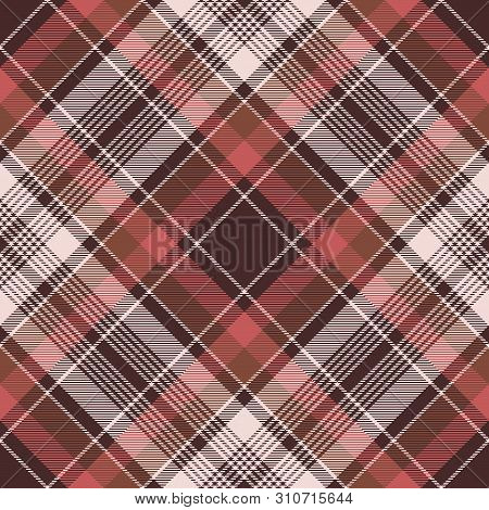 Red Plaid Fabric Texture Background Seamless Pattern. Vector Illustration.