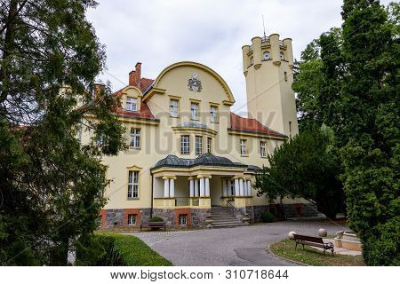 Jastrzebie, Kujawsko Pomorskie / Poland - 10 July 2019: Renovated Historic Palace In A Small Town. A