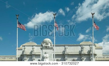 Washington, Dc, Usa -april, 4, 2017: Close Up Of The Exterior Of Union Station In Washington Dc