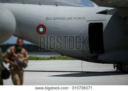 Otopeni, Romania - May 22, 2019: Alenia C-27j Spartan Military Cargo Plane From The Bulgarian Air Fo