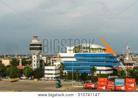Makassar, Sulawesi, Indonesia - February 28, 2019: Blue, White And Orange Building Named Complex Pt 