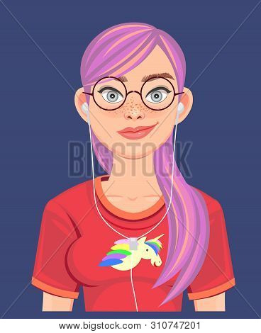 Portrait Of Beautiful Girl Hipster. Suitable For Avatar. Vector Illustration