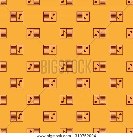 Red Music Book With Note Icon Isolated Seamless Pattern On Brown Background. Music Sheet With Note S