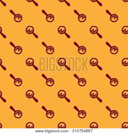 Red Magnifying Glass And Data Analysis Icon Isolated Seamless Pattern On Brown Background. Flat Desi