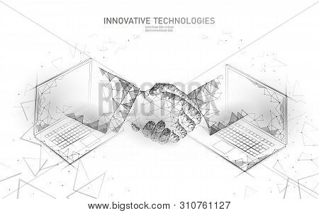 Internet Technology 3d Businessman Handshake. Business Finance Agreement Contract Concept. Success W