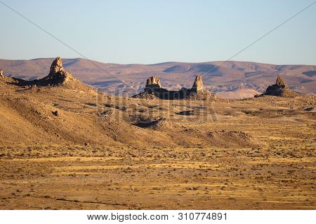 Arid Plateau With Unusual Rock Formations Taken At The Trona Pinnacles In The Rural Mojave Desert, C
