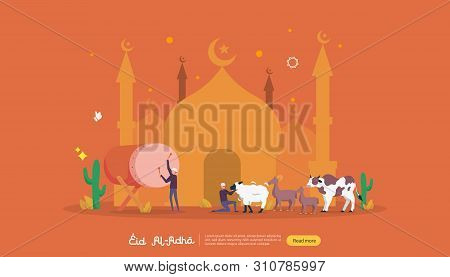 Islamic Design Illustration Concept For Happy Eid Al Adha Or Sacrifice Celebration Event With People