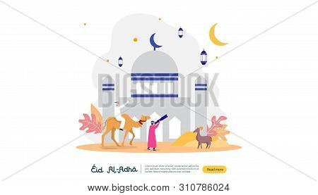Islamic Design Illustration Concept For Happy Eid Al Adha Or Sacrifice Celebration Event With People