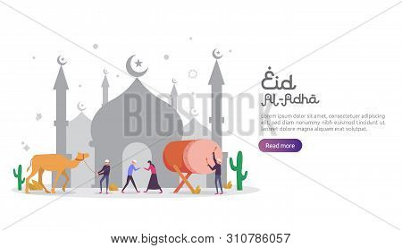 Islamic Design Illustration Concept For Happy Eid Al Adha Or Sacrifice Celebration Event With People