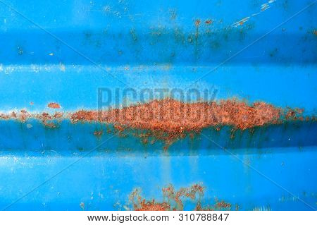 Blue Painted Metal Background With Rust. Close-up