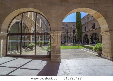 Leon, Spain - June 25th, 2019:  Collegiate Of San Isidoro, Leon, Spain. Entrance Cloister