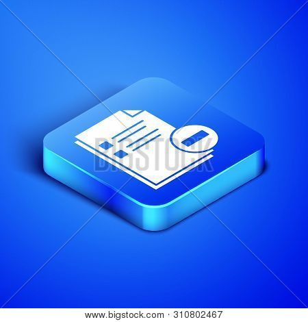 Isometric Document With Minus Icon Isolated On Blue Background. Clear Document. Remove File Document