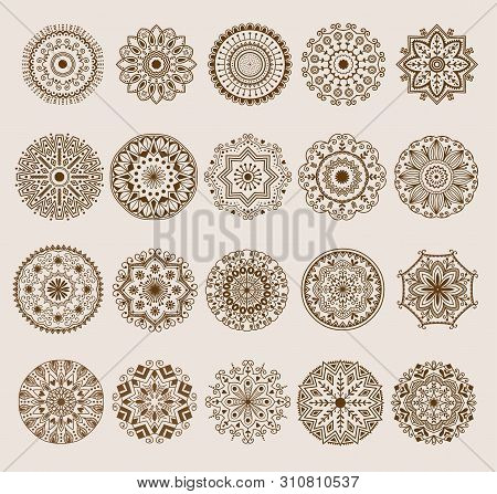 Hand Drawn Henna Abstract Mandala Pattern Flowers And Paisley Doodle Coloring Page. Henna Decorative