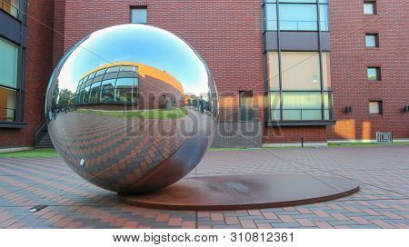 2017 August 25. Tokyo Japan. A Metal Sphere Shape Ball Symbol At The Entance Gate Of Tokyo Metropoli