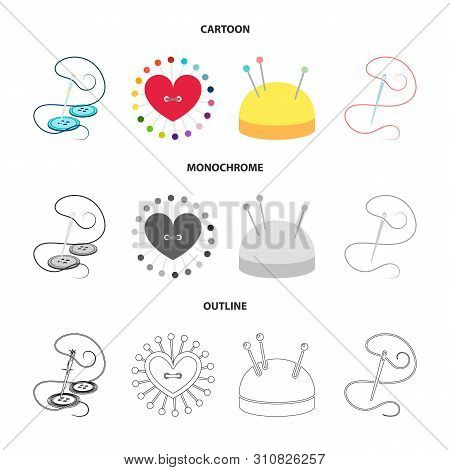 Vector Illustration Of Pin And Sewing Icon. Set Of Pin And Sketch Stock Vector Illustration.
