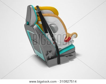 Orange Baby Car Seat With Five Point Safety Straps With Isofix 3d Render On Gray Background With Sha