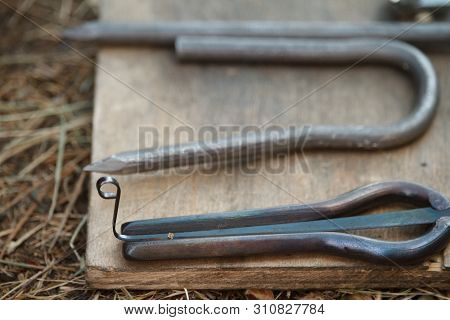Close-up Of A Various Parts Of Jaw Harps, Khomuses, Folk Musical Instruments, Selective Focus
