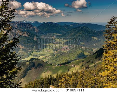 View From A Trail To  Mount Wendelstein In Upper Bavaria In The Late Spring, Featuring The Alps, A V