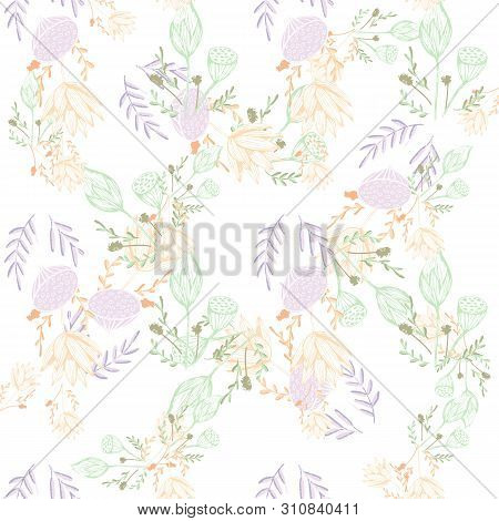 Color Lotus Flower Hand Drawn, Floral Seamless Pattern, Simple Vector Illustration