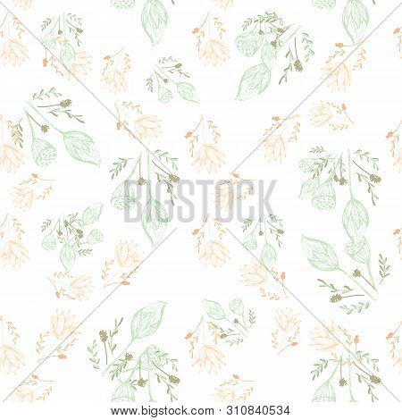 Color Lotus Flower Hand Drawn, Floral Seamless Pattern, Simple Vector Illustration