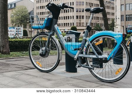 Luxembourg City, Luxembourg - May 19, 2019: Veloh Electric Pedal-assisted Rental Bike On A Street In