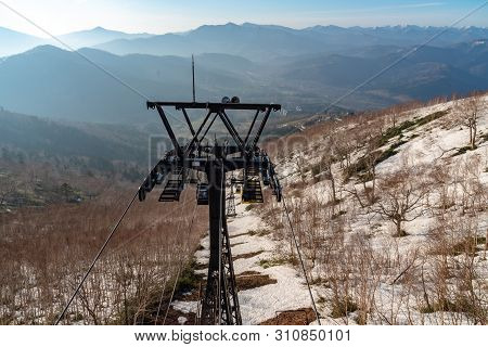 Panorama View From Unkai Terrace In Summer Time Sunny Day. Take The Cable Car At Tomamu Hoshino Reso