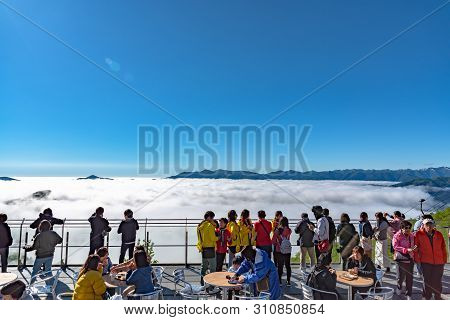 Hokkaido, Japan - May 12 2019 : Panorama View From Unkai Terrace In Summer Time Sunny Day At Tomamu,