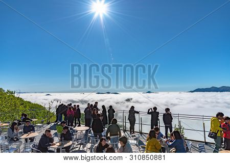 Hokkaido, Japan - May 12 2019 : Panorama View From Unkai Terrace In Summer Time Sunny Day At Tomamu,