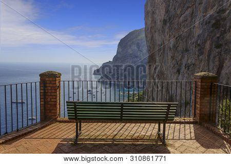 Panoramic View Of Marina Piccola And Tyrrhenian Sea In Capri Island, Italy.