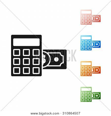 Black Calculator With Dollar Symbol Icon Isolated On White Background. Money Saving Concept. Account