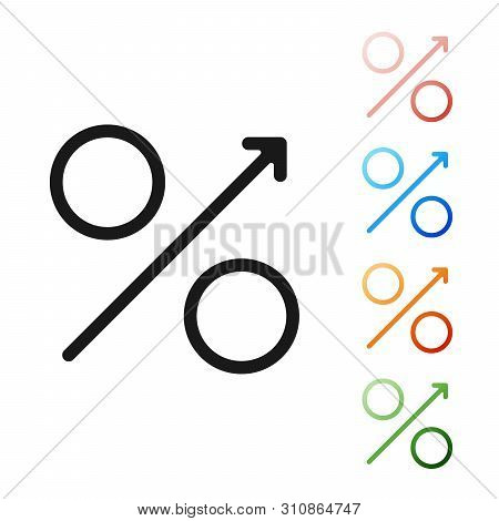 Black Percent Up Arrow Icon Isolated On White Background. Increasing Percentage Sign. Set Icons Colo