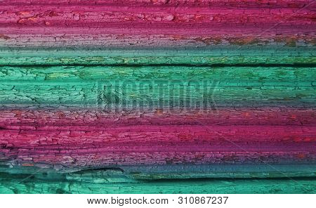 Old Weathered Grunge Wooden Planks Texture Background Colored In Magenta And Teal Colors