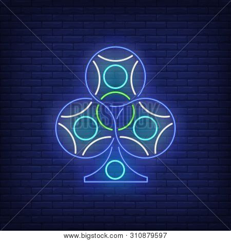 Clubs Suit Neon Sign. Playing Cards, Gambling, Poker Design. Night Bright Neon Sign, Colorful Billbo