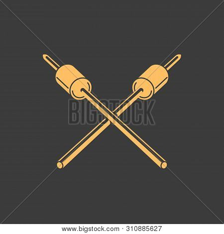 Marshmallows On Stick For Roasting Hand Drawn Flat Color Vector. Marshmallow On Bbq Skewer Minimal S