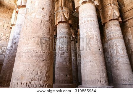 Columns In Denderah Temple, Qena, Egypt