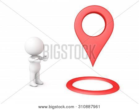 3D Character Presenting Red Location Pin With Circle