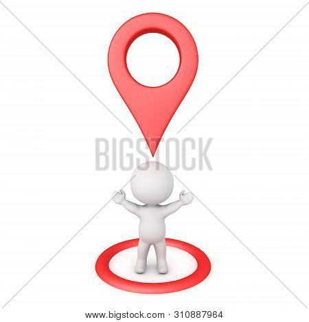 3D Character With Arms Raised Standing In Location Pin