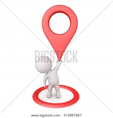 3D Character Holding Up A Red Location Pin