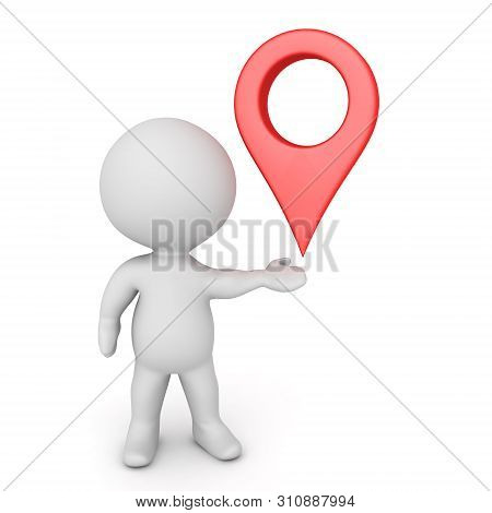 3D Character Holding Location Pin In His Hand