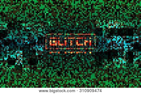 Glitch Matrix Concept. Green Pixel Composition With Color Distortions. Data Error Visualization. Col