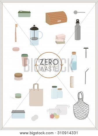 Vector Illustration. Infographic Template With Elements Of Zero Waste Lifestyle, Minimalism, Eco Liv