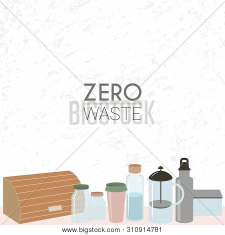 Vector Illustration. Set Of Elements Of Zero Waste Lifestyle On Light Texture Background. Kitchen. B