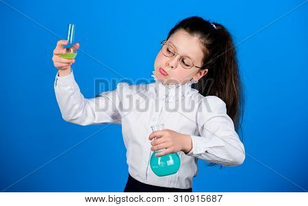 Back To School. Child Study Bilogy Lesson. Science Research In Lab. Small School Girl. Education And