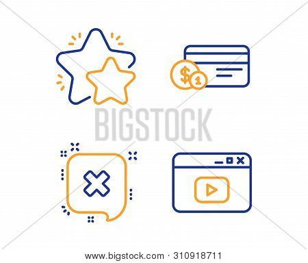 Payment Method, Reject And Star Icons Simple Set. Video Content Sign. Cash Or Non-cash Payment, Dele