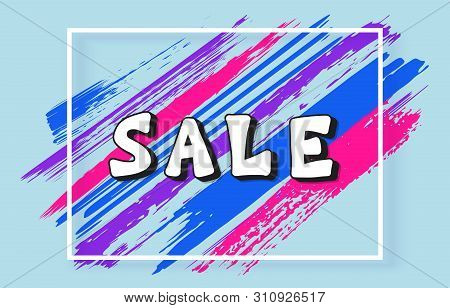 Sale Text. Promotion Banner With Frame, Brush Lines And Hand Drwn Word. Vector Lettering.
