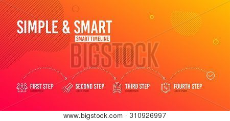 Infographic Timeline. Train, Credit Card And Group Icons Simple Set. Loan Percent Sign. Tram, Bank P