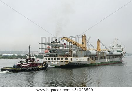 New Bedford, Massachusetts, Usa - July 11, 2019:  High-speed Heavy Cargo Vessel Annemieke Carrying W