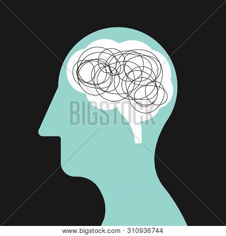 Mental Health And Mental Illness Concept Flat Design, Vector Illustration