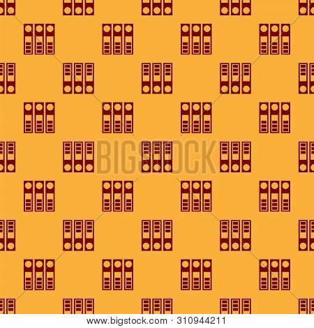 Red Office Folders With Papers And Documents Icon Isolated Seamless Pattern On Brown Background. Off